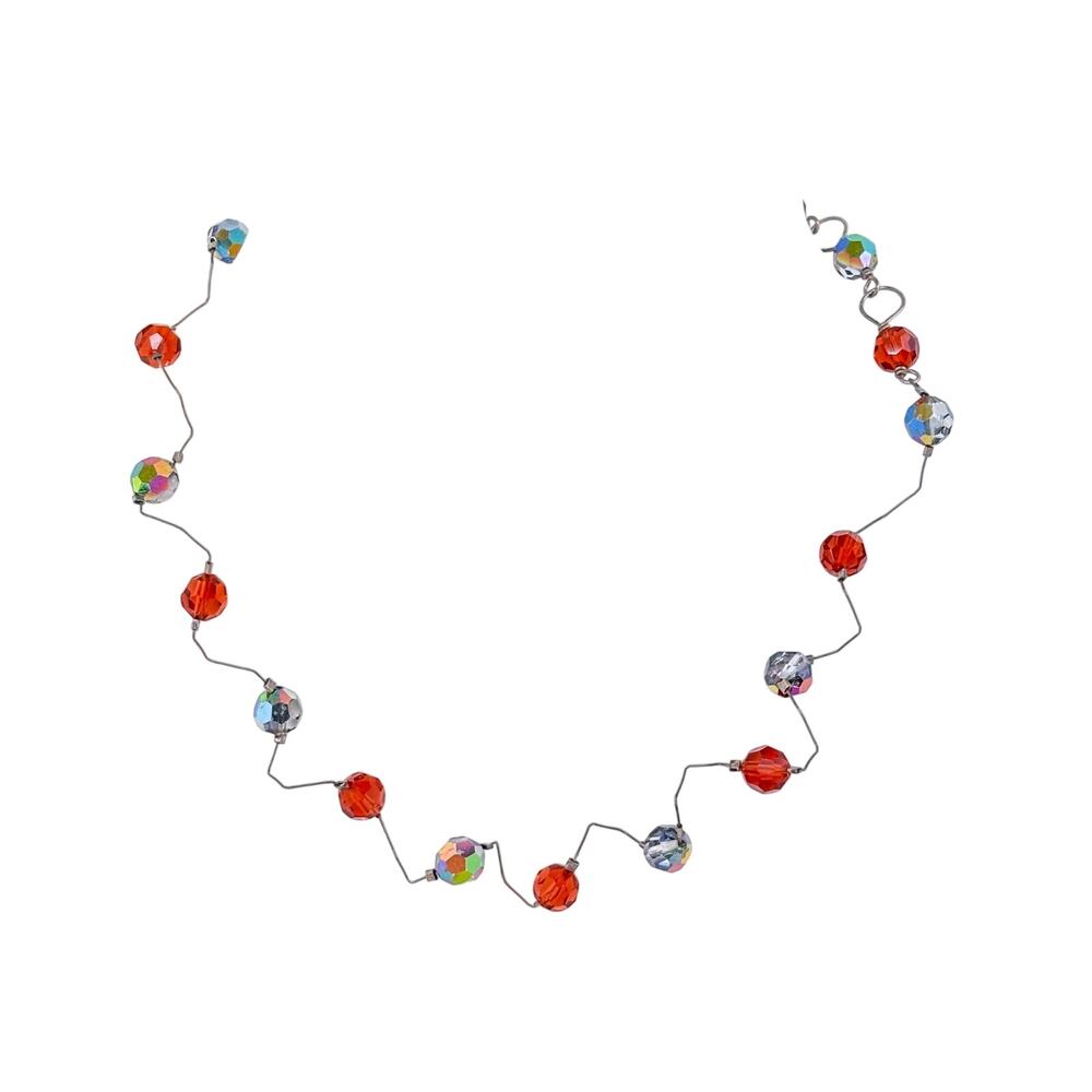 Vintage Sterling Silver 925 Red Crystal Bead Choker Up To 16"